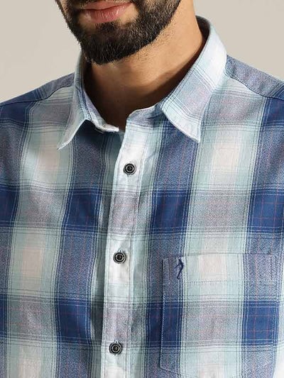 Indian Terrain Men's Slim Fit Full Sleeve Checkered Blue Shirt